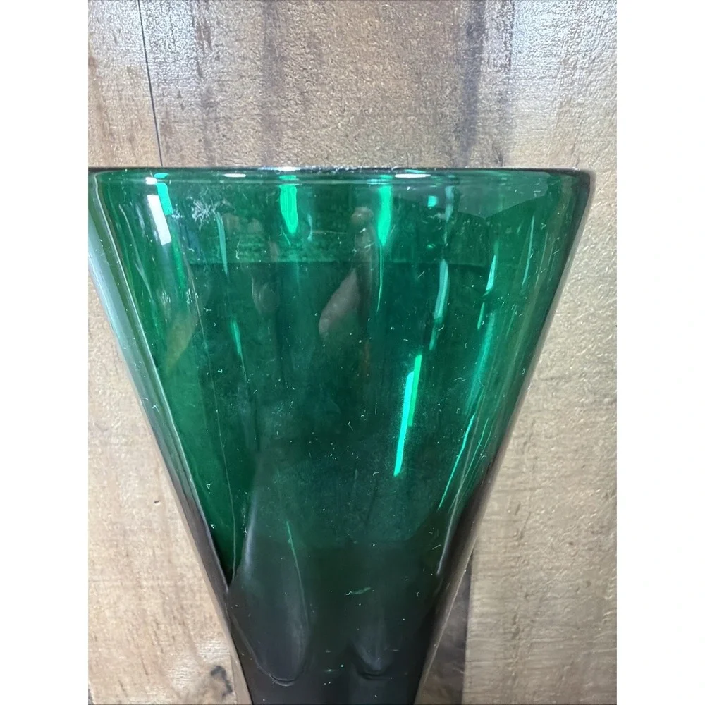 Cristallerie Emerald Green Glass Trumpet Vase Gilded Pedestal Base Vtg Italy 11